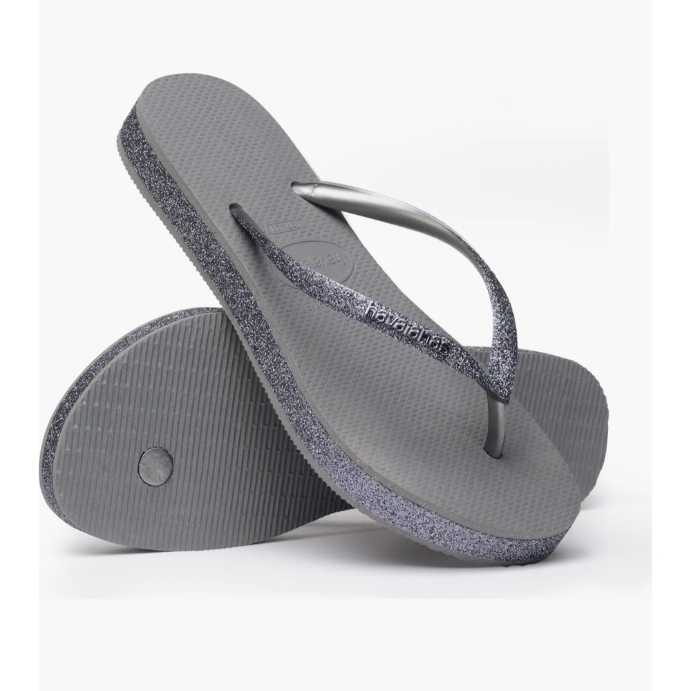 Havaianas Women's Glitter Ice Gray Platform Flip Flops